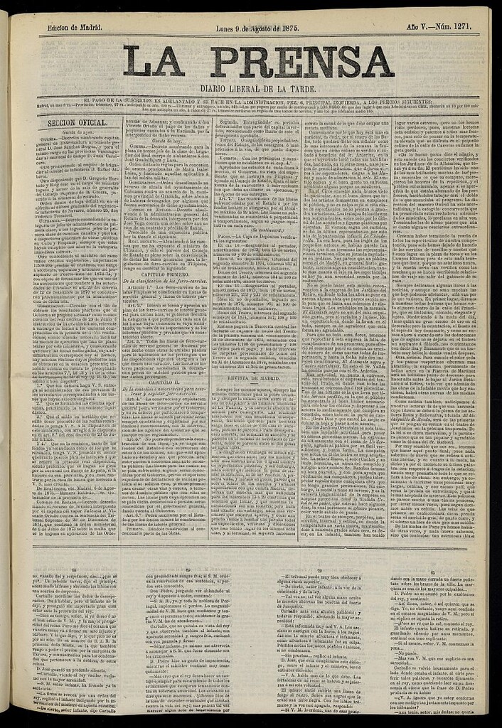 Miniatura de La Prensa : diario de la mañana : político, literario y de noticias del 9 de agosto de 1875, nº 1271