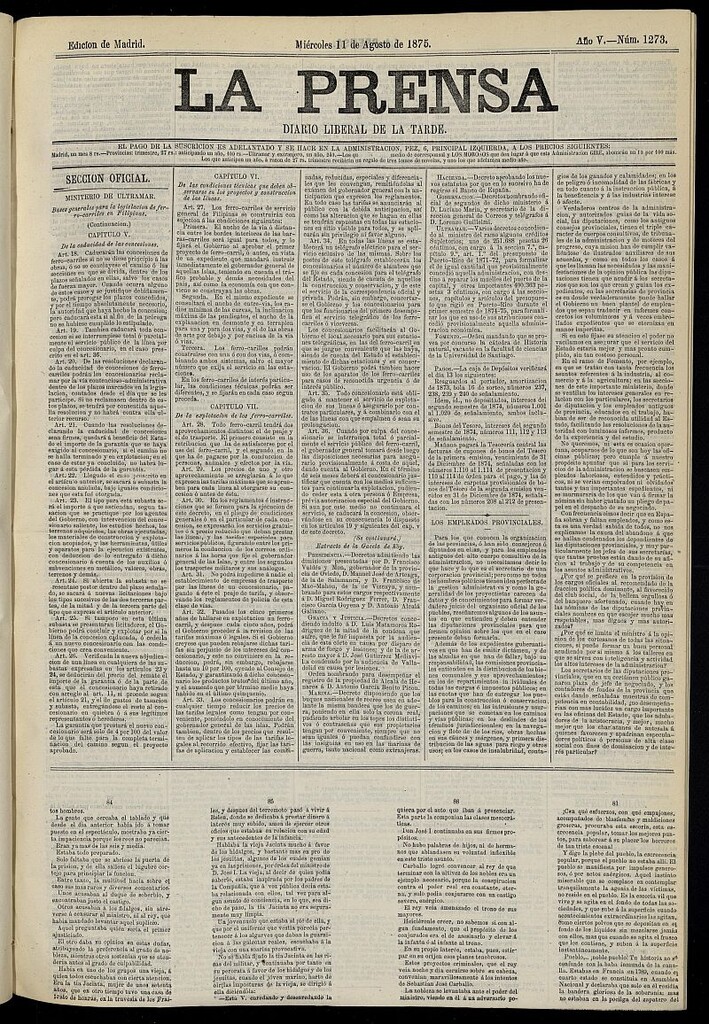 Miniatura de La Prensa : diario de la mañana : político, literario y de noticias del 11 de agosto de 1875, nº 1273