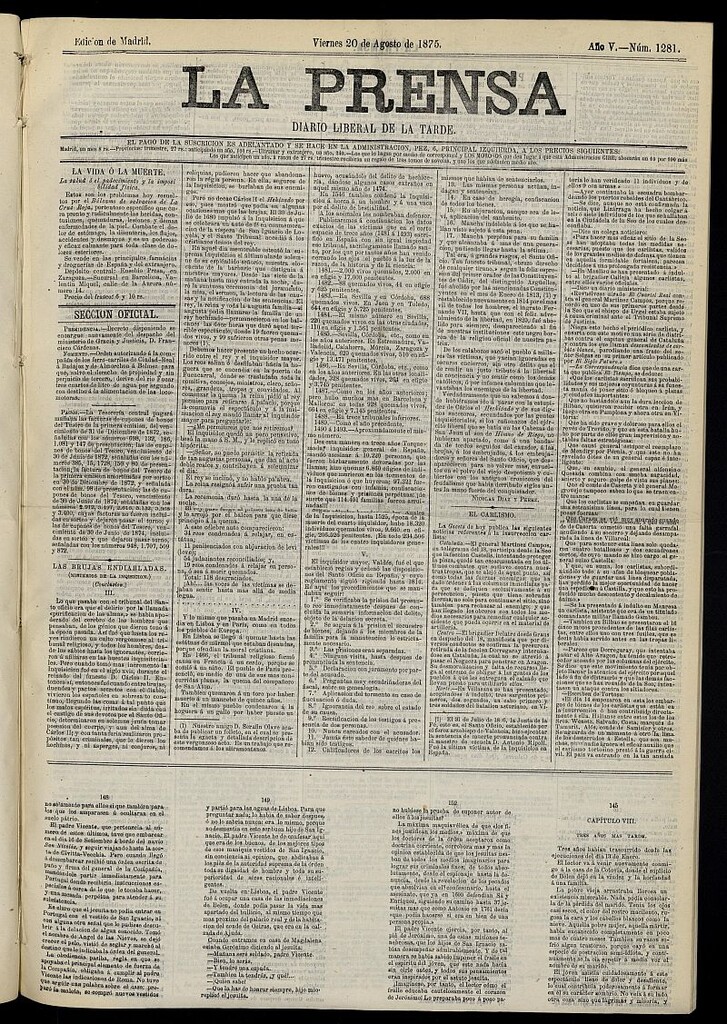 Miniatura de La Prensa : diario de la mañana : político, literario y de noticias del 20 de agosto de 1875, nº 1281