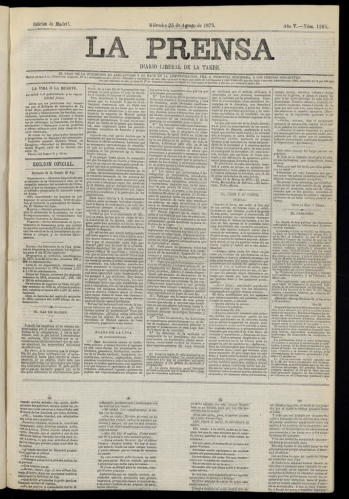 Miniatura de La Prensa : diario de la mañana : político, literario y de noticias del 25 de agosto de 1875, nº 1285