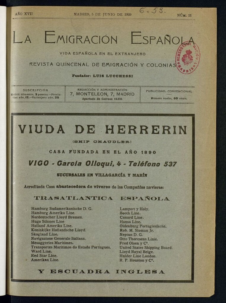Miniatura de La Emigración Española : vida española en el extranjero : revista quincenal de emigración y colonias. Nº 11