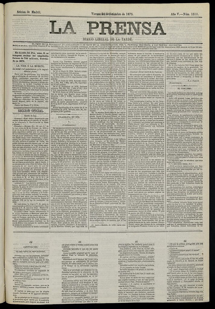 Miniatura de La Prensa : diario de la mañana : político, literario y de noticias del 24 de septiembre de 1875, nº 1310