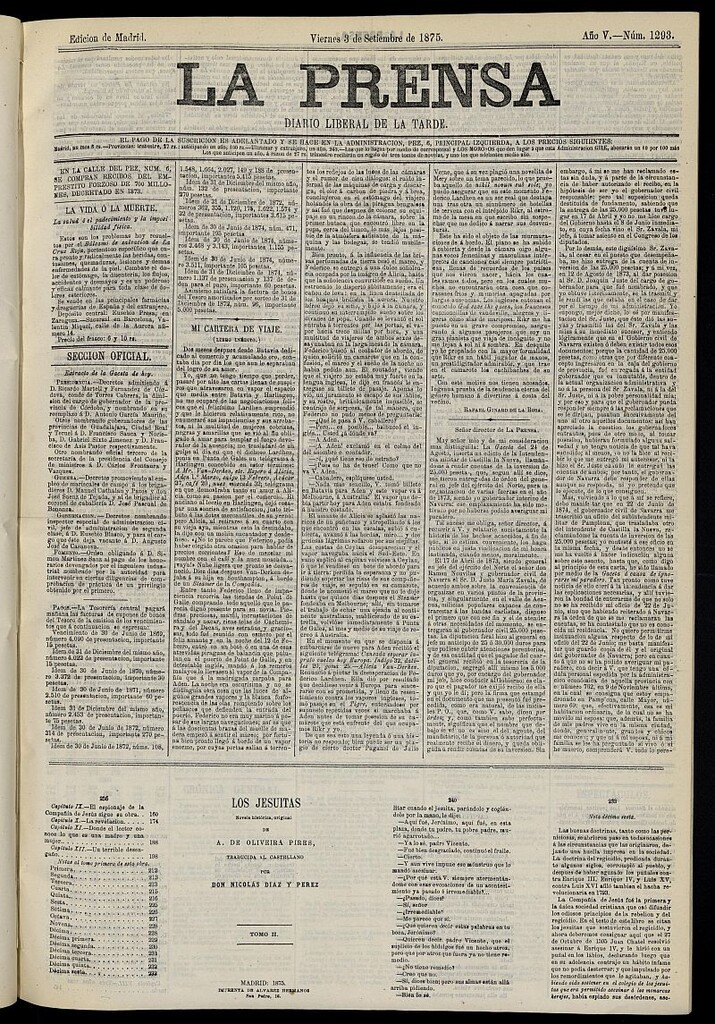 Miniatura de La Prensa : diario de la mañana : político, literario y de noticias del 3 de septiembre de 1875, nº 1293