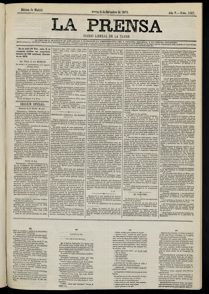 Miniatura de La Prensa : diario de la mañana : político, literario y de noticias del 8 de septiembre de 1875, nº 1297