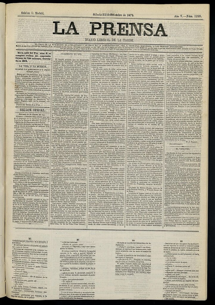 Miniatura de La Prensa : diario de la mañana : político, literario y de noticias del 11 de septiembre de 1875, nº 1299