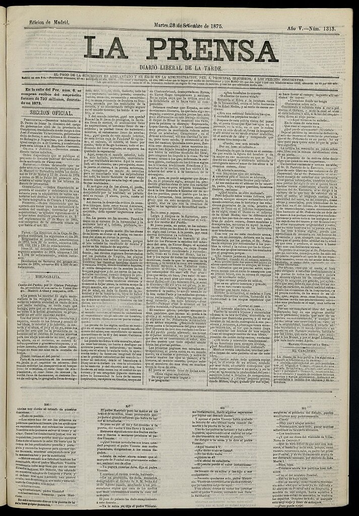 Miniatura de La Prensa : diario de la mañana : político, literario y de noticias del 28 de septiembre de 1875, nº 1313