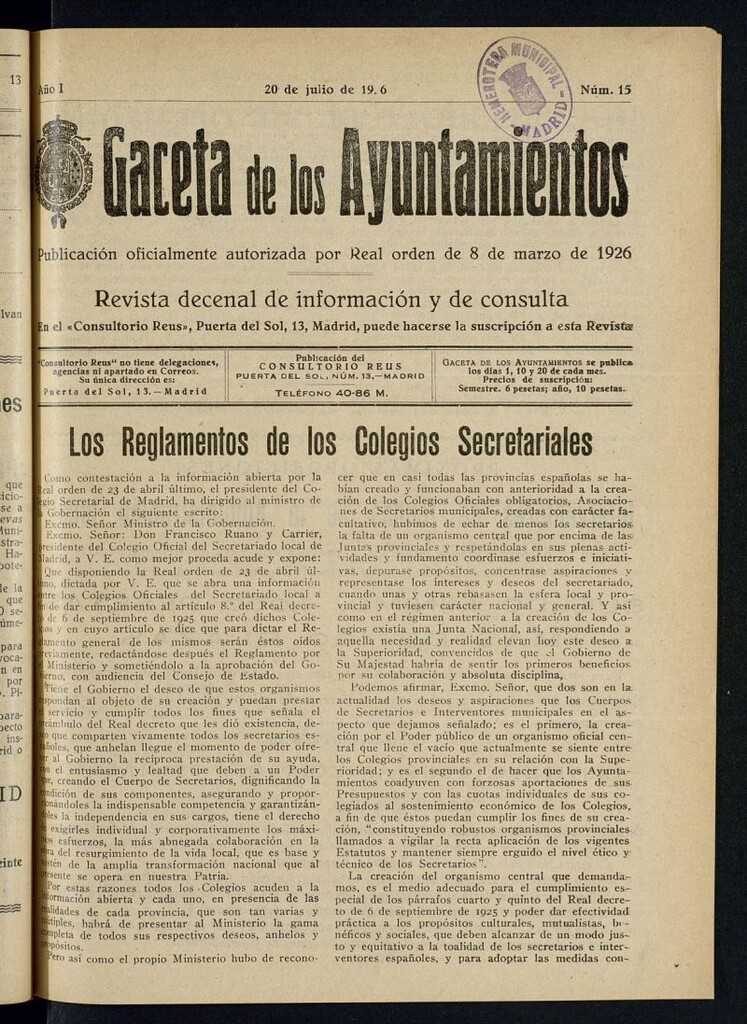 Miniatura de Gaceta de los Ayuntamientos : revista decenal de información y consulta. Nº 15