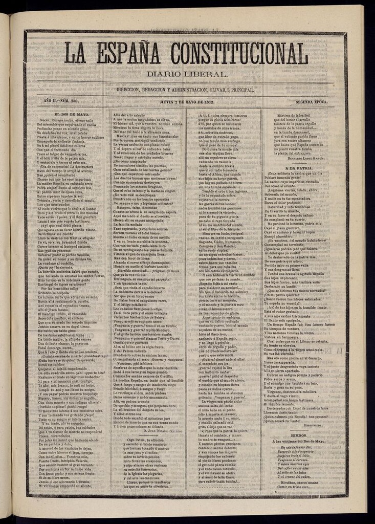 Miniatura de La España Constitucional: diario liberal del jueves 2 de mayo de 1872. Número 250