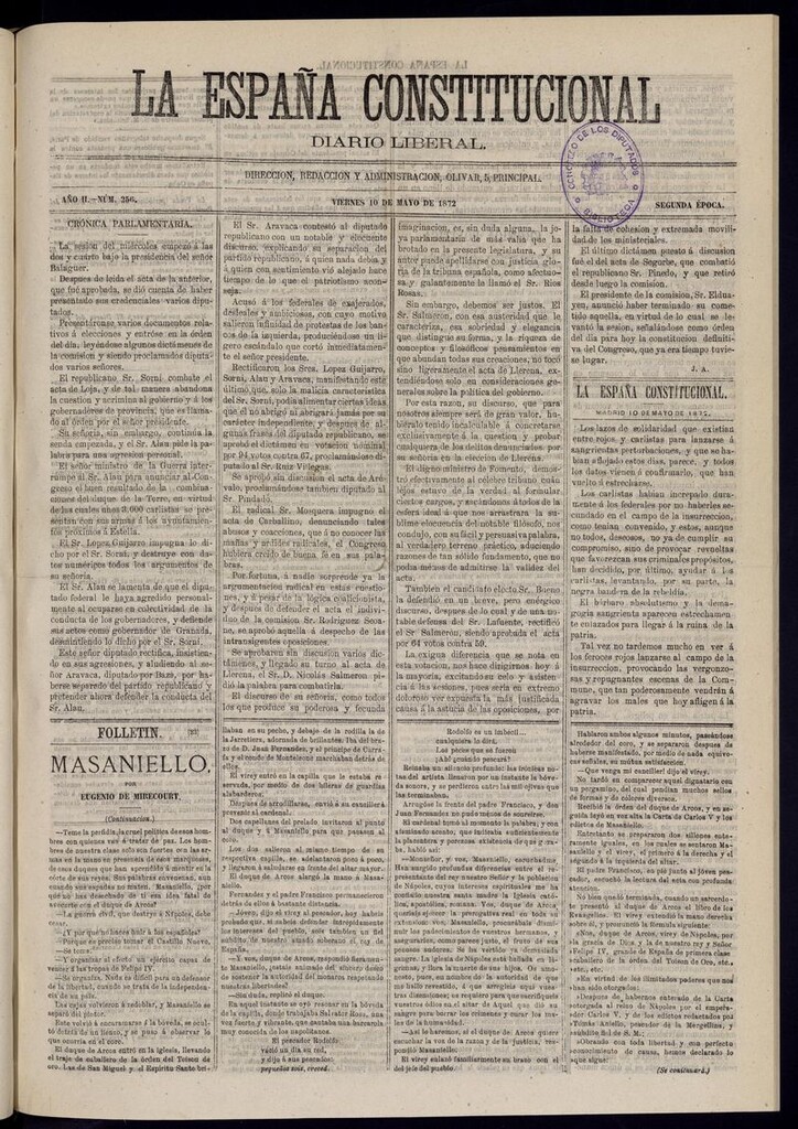 Miniatura de La España Constitucional: diario liberal delviernes 10 de mayo de 1872. Número 256