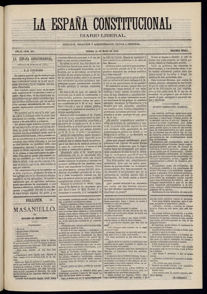 Miniatura de La España Constitucional: diario liberal del viernes 24 de mayo de 1872. Número 267
