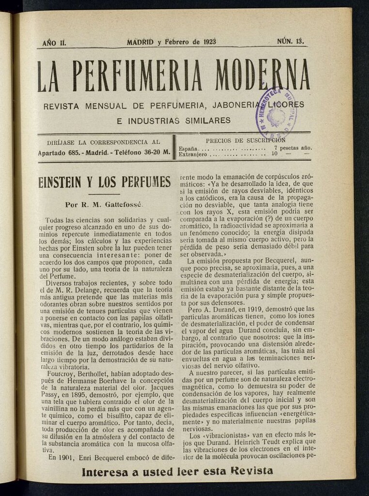 Miniatura de La Perfumería Moderna : revista mensual de perfumería, jabonería, licores e industrias similares. Nº 13