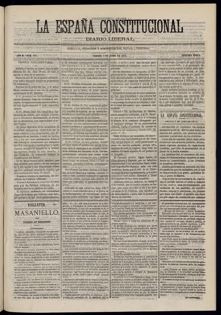 Miniatura de La España Constitucional: diario liberal del viernes 7 de junio de 1872. Número 277