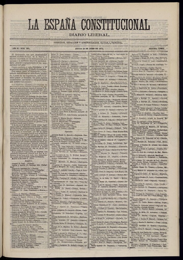 Miniatura de La España Constitucional: diario liberal del lunes 20 de junio de 1872. Número 289