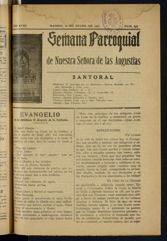 Miniatura de Semana Parroquial de Nuestra Señora de las Angustias del 16 de enero de 1927