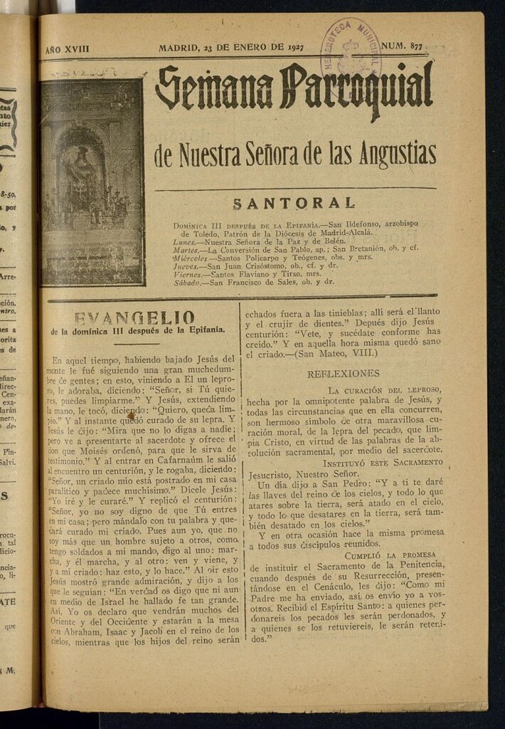 Miniatura de Semana Parroquial de Nuestra Señora de las Angustias del 23 de enero de 1927