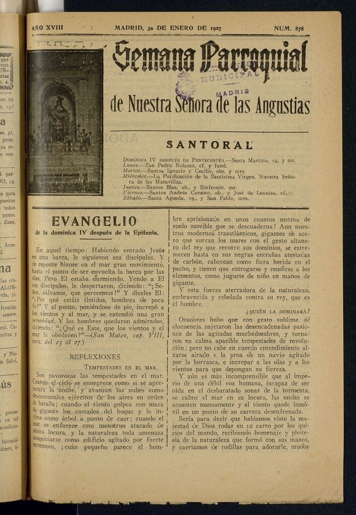 Miniatura de Semana Parroquial de Nuestra Señora de las Angustias del 30 de enero de 1927