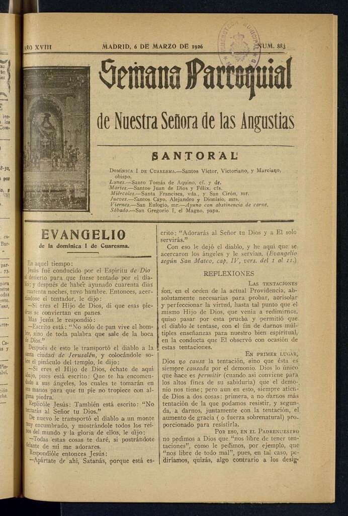 Miniatura de Semana Parroquial de Nuestra Señora de las Angustias del 6 de marzo de 1927