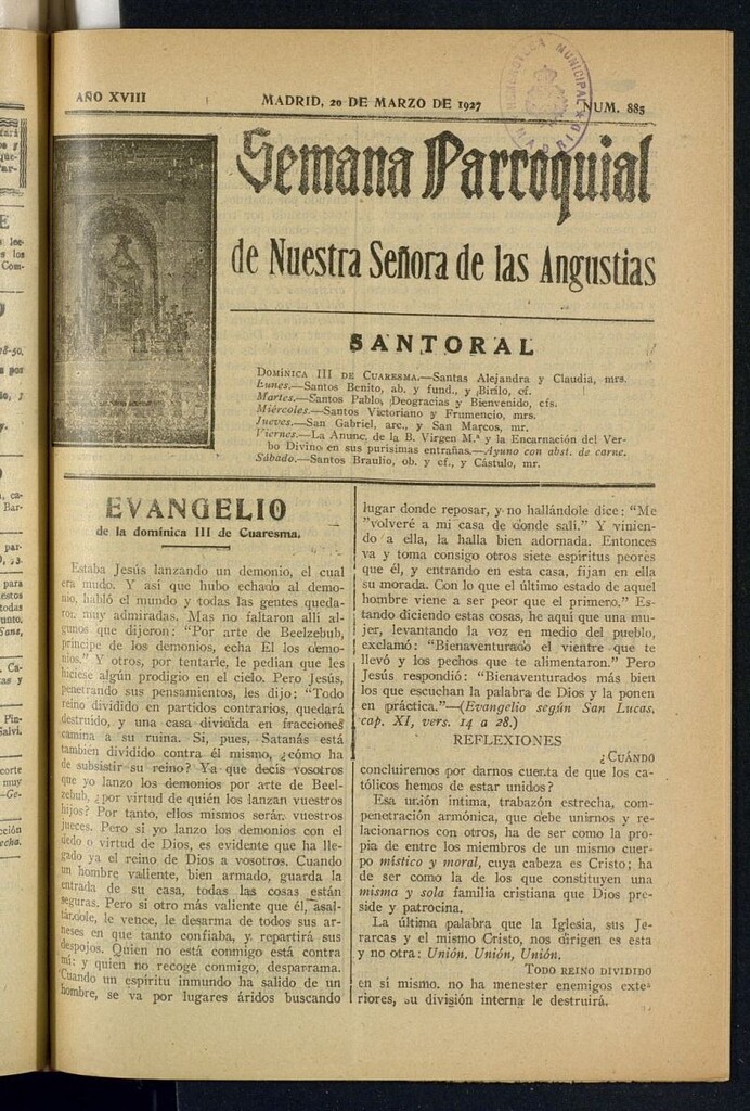 Miniatura de Semana Parroquial de Nuestra Señora de las Angustias del 20 de marzo de 1927
