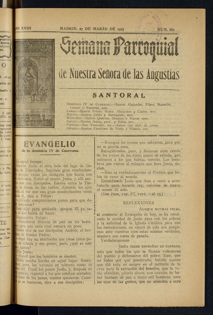 Miniatura de Semana Parroquial de Nuestra Señora de las Angustias del 27 de marzo de 1927