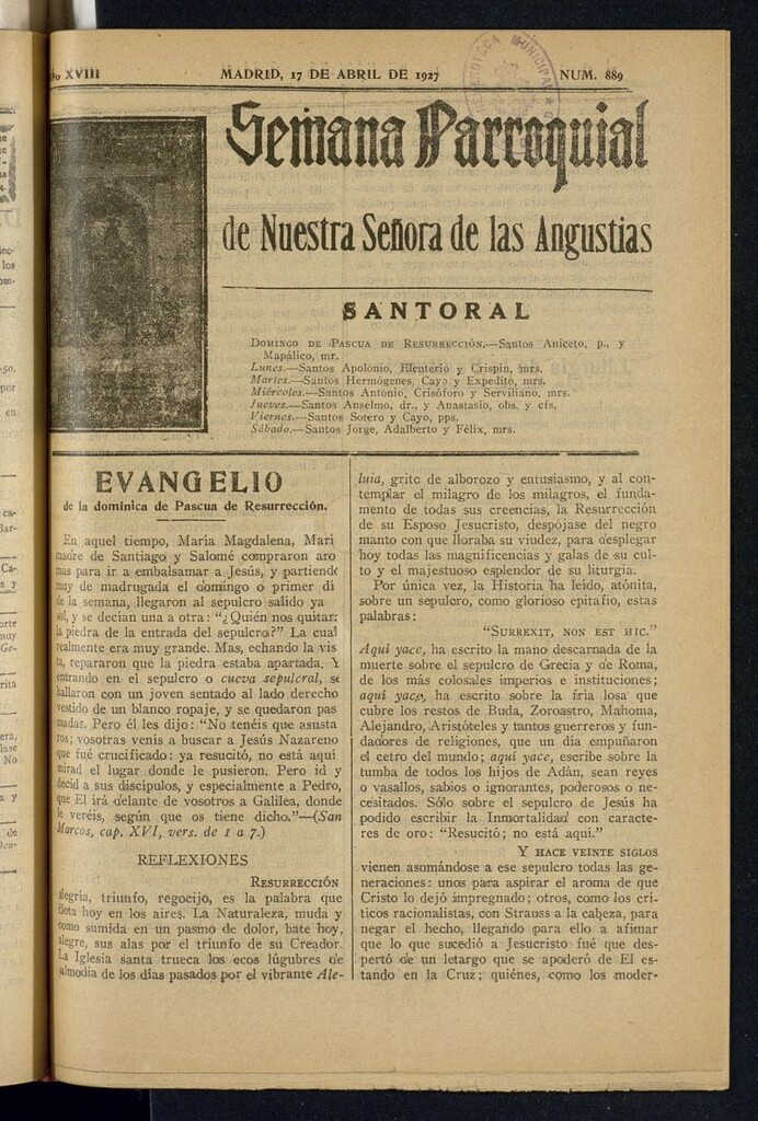 Miniatura de Semana Parroquial de Nuestra Señora de las Angustias del 17 de abril de 1927