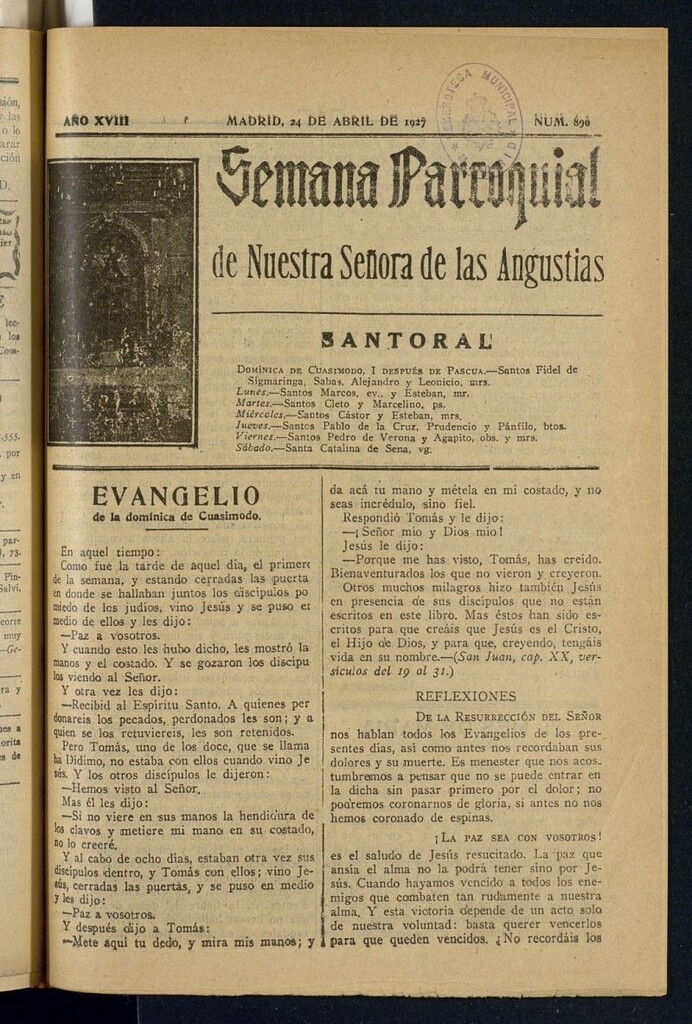 Miniatura de Semana Parroquial de Nuestra Señora de las Angustias del 24 de abril de 1927
