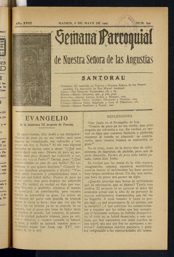 Miniatura de Semana Parroquial de Nuestra Señora de las Angustias del 8 de mayo de 1927
