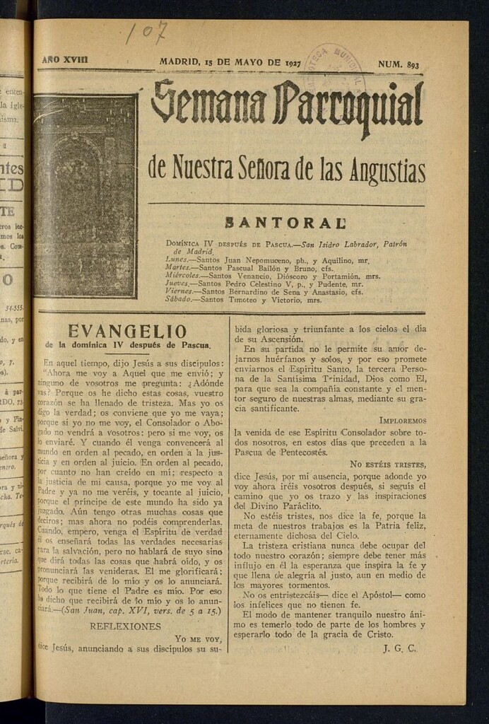 Miniatura de Semana Parroquial de Nuestra Señora de las Angustias del 15 de mayo de 1927