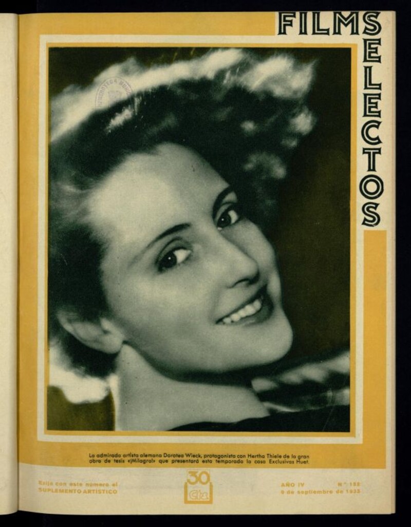 Miniatura de Films Selectos. 9 de septiembre de 1933, nº 152