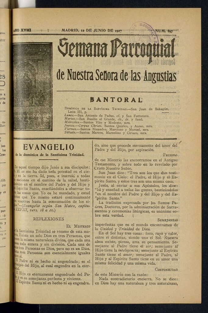 Miniatura de Semana Parroquial de Nuestra Señora de las Angustias del 12 de junio de 1927
