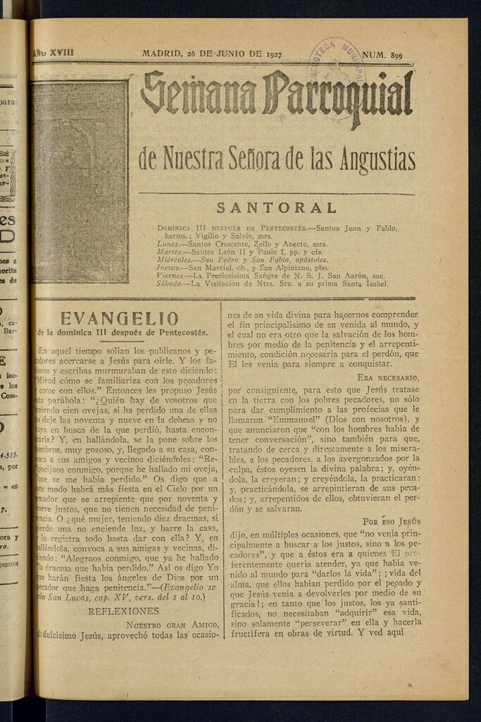 Miniatura de Semana Parroquial de Nuestra Señora de las Angustias del 26 de junio de 1927