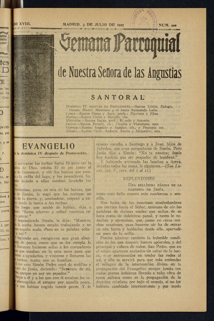 Miniatura de Semana Parroquial de Nuestra Señora de las Angustias del 3 de julio de 1927