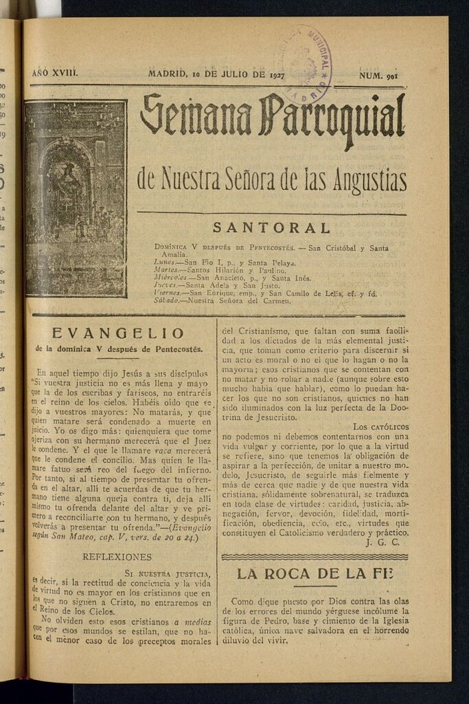 Miniatura de Semana Parroquial de Nuestra Señora de las Angustias del 10 de julio de 1927