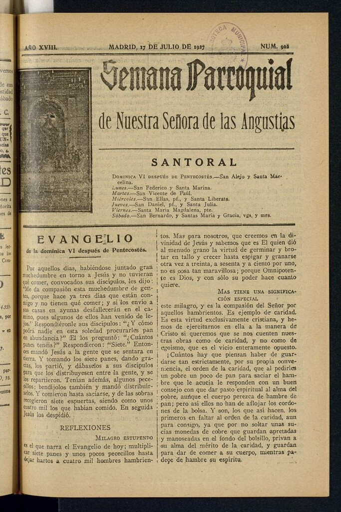 Miniatura de Semana Parroquial de Nuestra Señora de las Angustias del 17 de julio de 1927