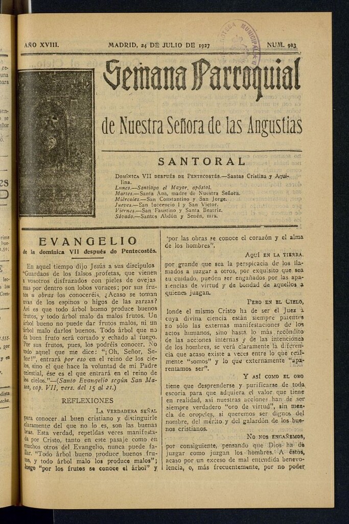 Miniatura de Semana Parroquial de Nuestra Señora de las Angustias del 24 de julio de 1927