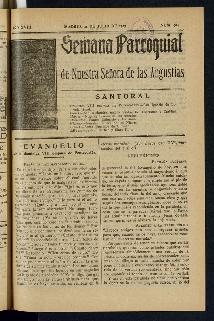 Miniatura de Semana Parroquial de Nuestra Señora de las Angustias del 31 de julio de 1927