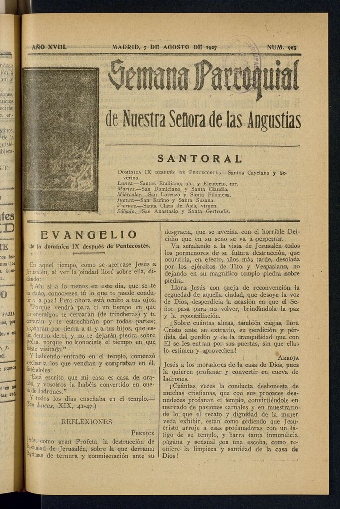 Miniatura de Semana Parroquial de Nuestra Señora de las Angustias del 7 de agosto de 1927