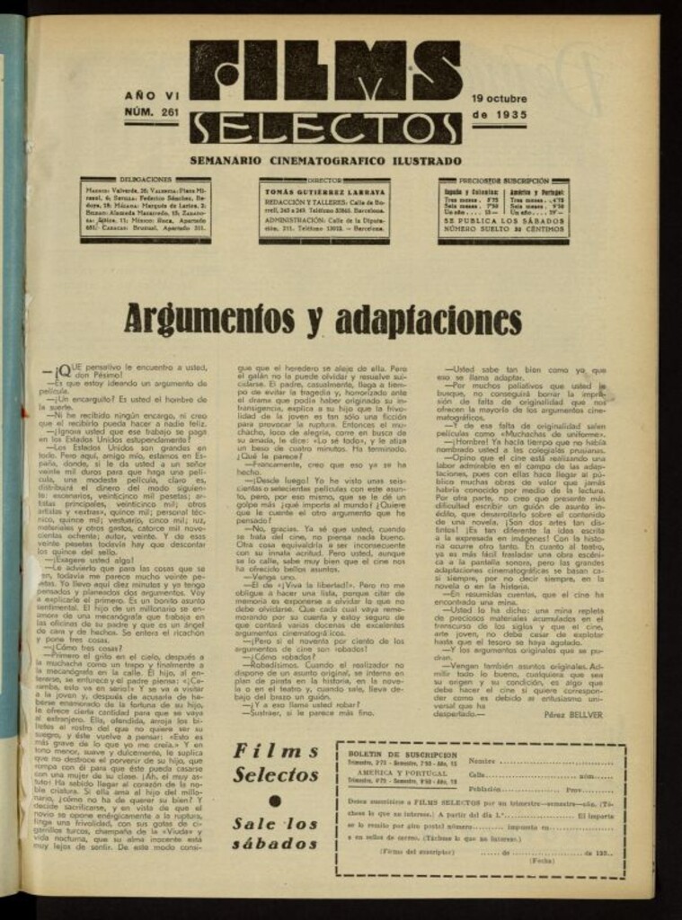 Miniatura de Films Selectos. 19 de octubre de 1935, nº 261