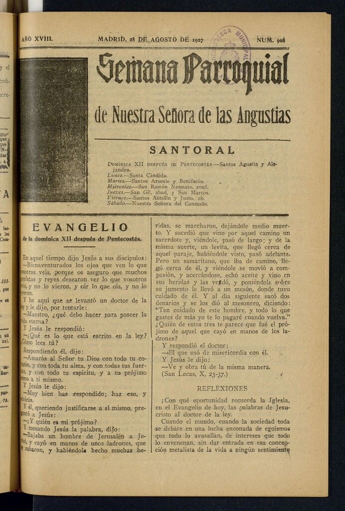Miniatura de Semana Parroquial de Nuestra Señora de las Angustias del 28 de agosto de 1927