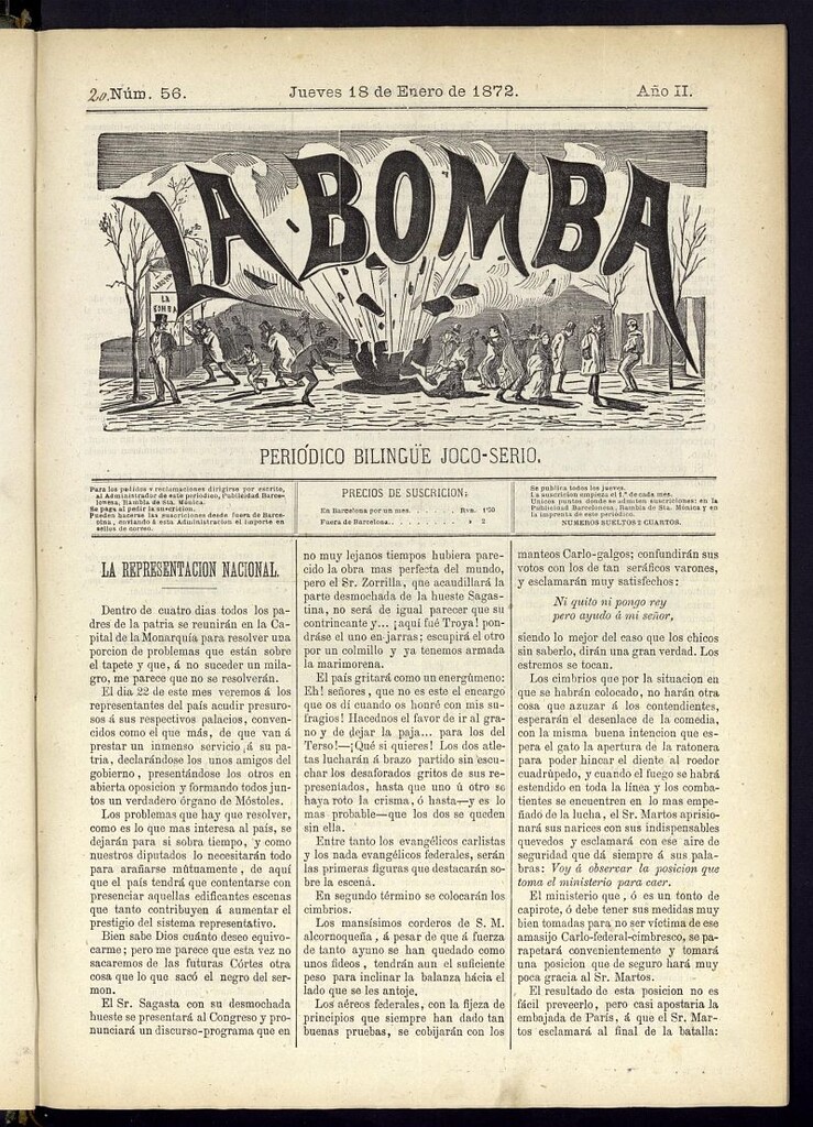 Miniatura de La Bomba: periódico bilingüe joco-serio del jueves 18 de enero de 1872, nº 56
