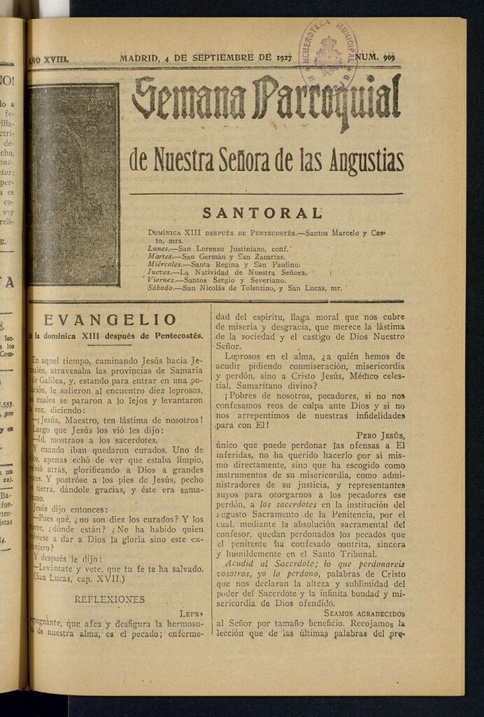Miniatura de Semana Parroquial de Nuestra Señora de las Angustias del 4 de septiembre de 1927