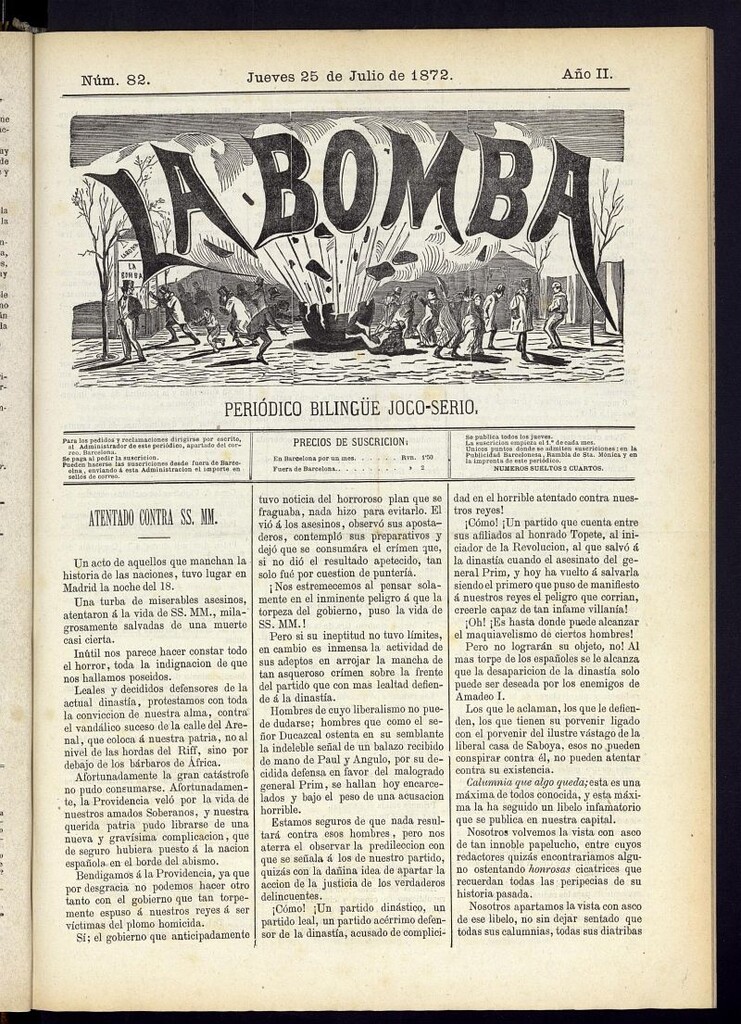 Miniatura de La Bomba: periódico bilingüe joco-serio del jueves 25 de julio de 1872, nº 82