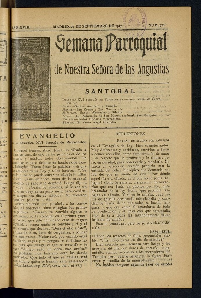Miniatura de Semana Parroquial de Nuestra Señora de las Angustias del 25 de septiembre de 1927