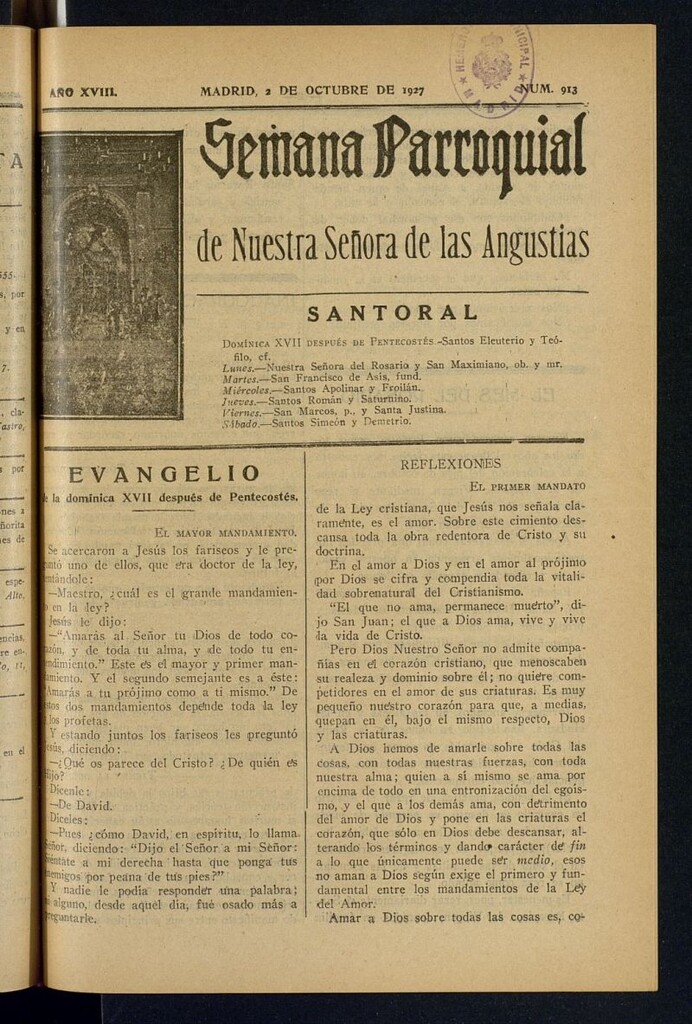 Miniatura de Semana Parroquial de Nuestra Señora de las Angustias del 2 de octubre de 1927