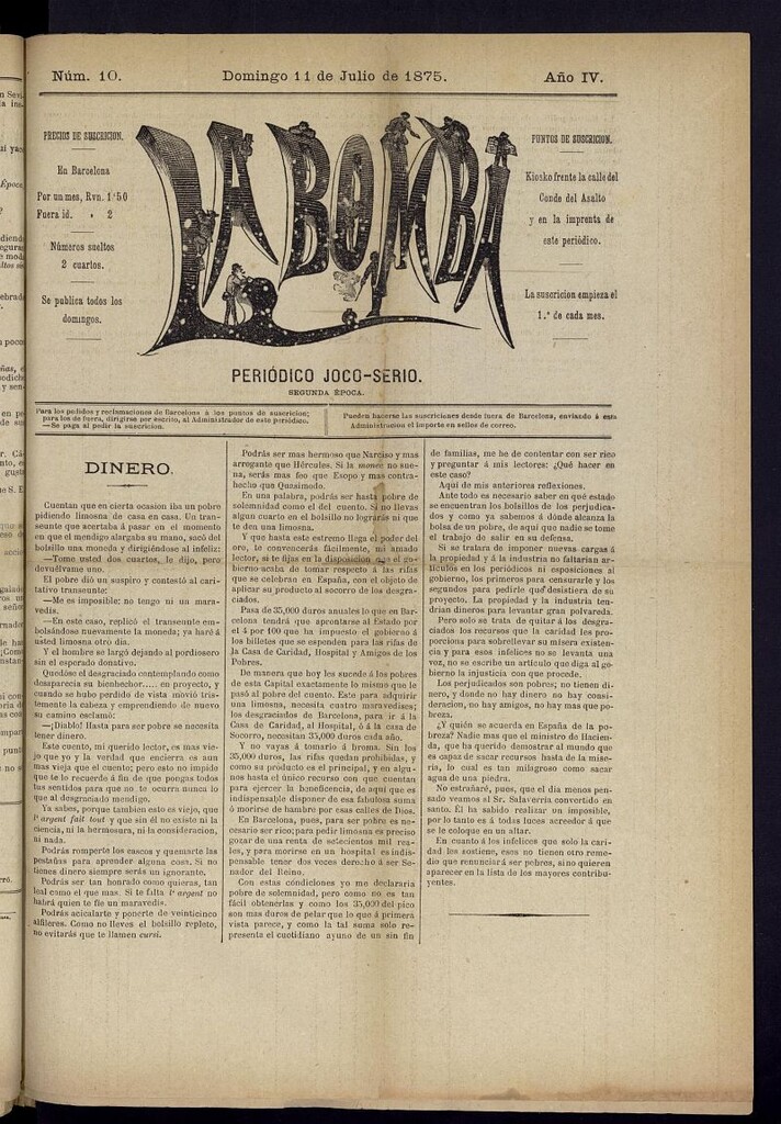 Miniatura de La Bomba: periódico bilingüe joco-serio del domingo 11 de julio de 1875, nº 10