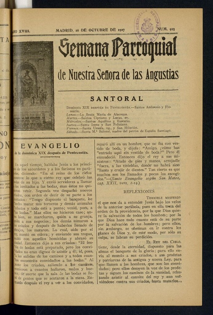 Miniatura de Semana Parroquial de Nuestra Señora de las Angustias del 16 de octubre de 1927