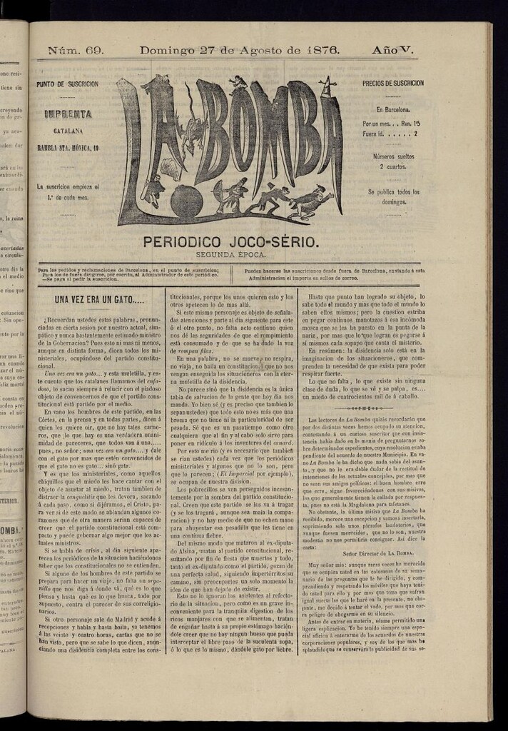 Miniatura de La Bomba: periódico bilingüe joco-serio del domingo 27 de agosto de 1876, nº 69