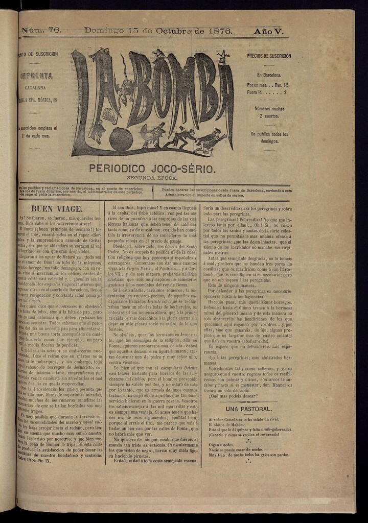 Miniatura de La Bomba: periódico bilingüe joco-serio del domingo 15 de octubre de 1876, nº 76