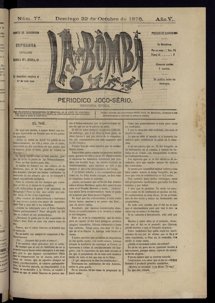 Miniatura de La Bomba: periódico bilingüe joco-serio del domingo 22 de octubre de 1876, nº 77