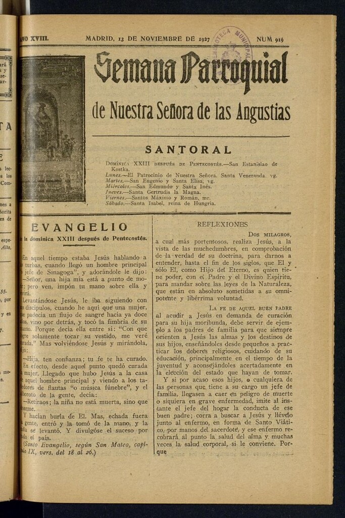 Miniatura de Semana Parroquial de Nuestra Señora de las Angustias del 13 de noviembre de 1927