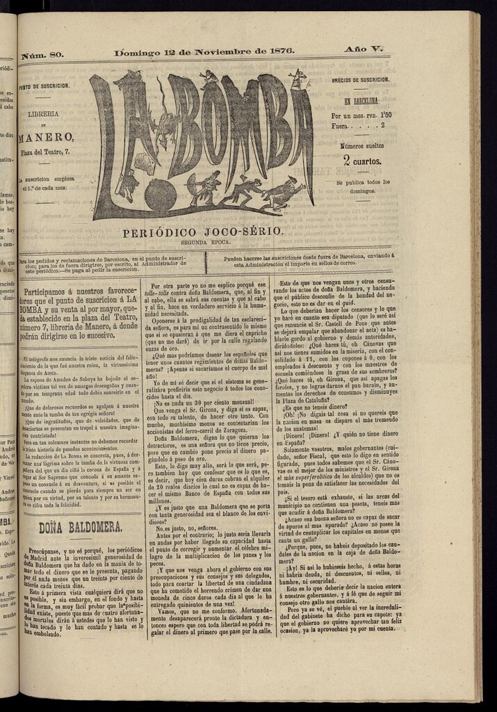 Miniatura de La Bomba: periódico bilingüe joco-serio del domingo 12 de noviembre de 1876, nº 80